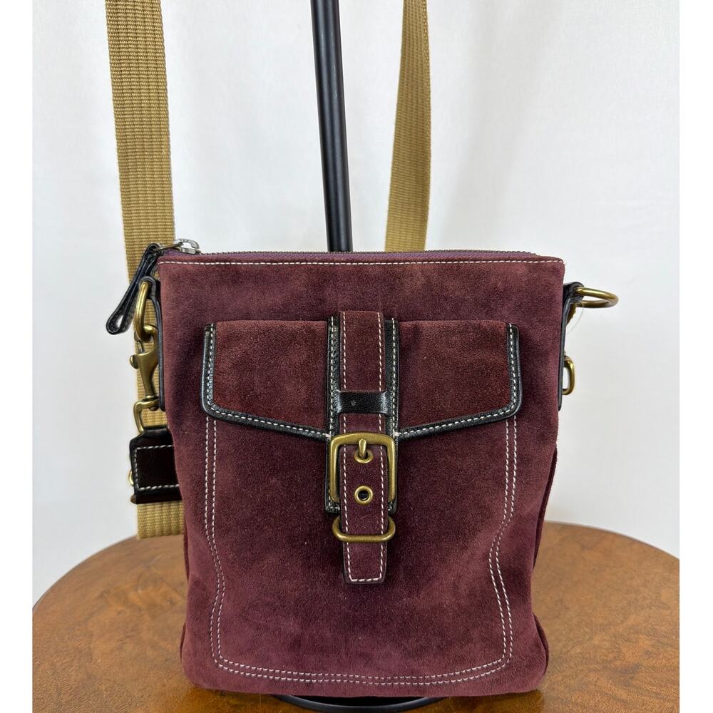 NWT Coach Burgundy Suede Small Crossbody Purse Adjustable Strap Brass Hardware